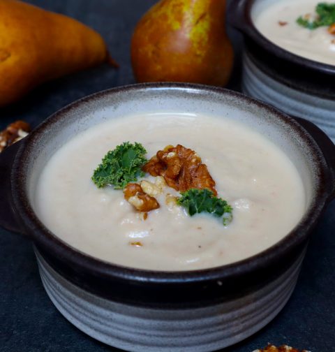Jerusalem Artichoke Soup with Pears and Walnuts
