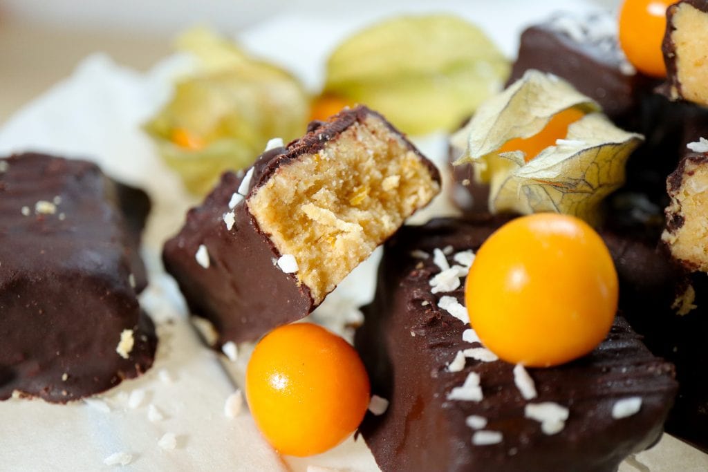 Vegane Kokosriegel mit Physalis | Don&amp;#39;t Waste Your Taste