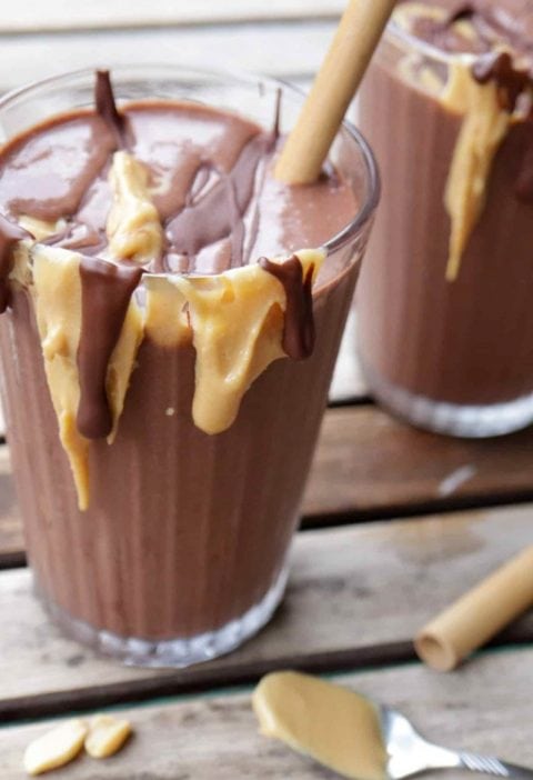 Peanut butter chocolate snickers smoothie
