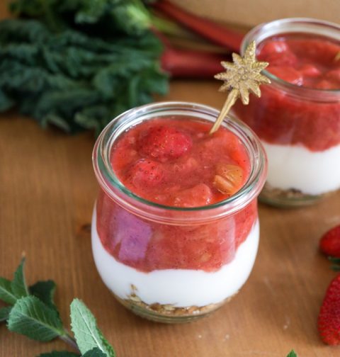 Vegan Strawberry and Rhubarb Dessert Refined Sugar-Fre