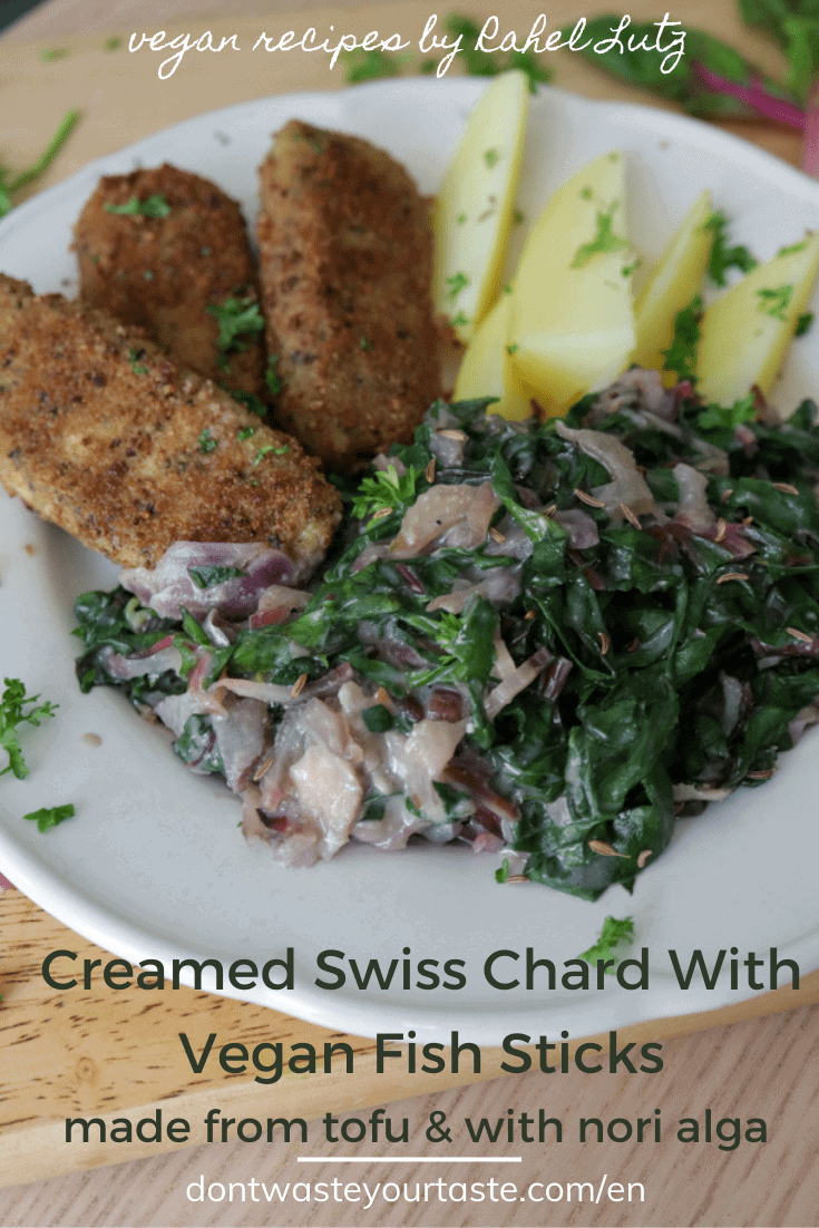 Creamed Swiss Chard with Tofu Fish Sticks - vegan | healthy recipe