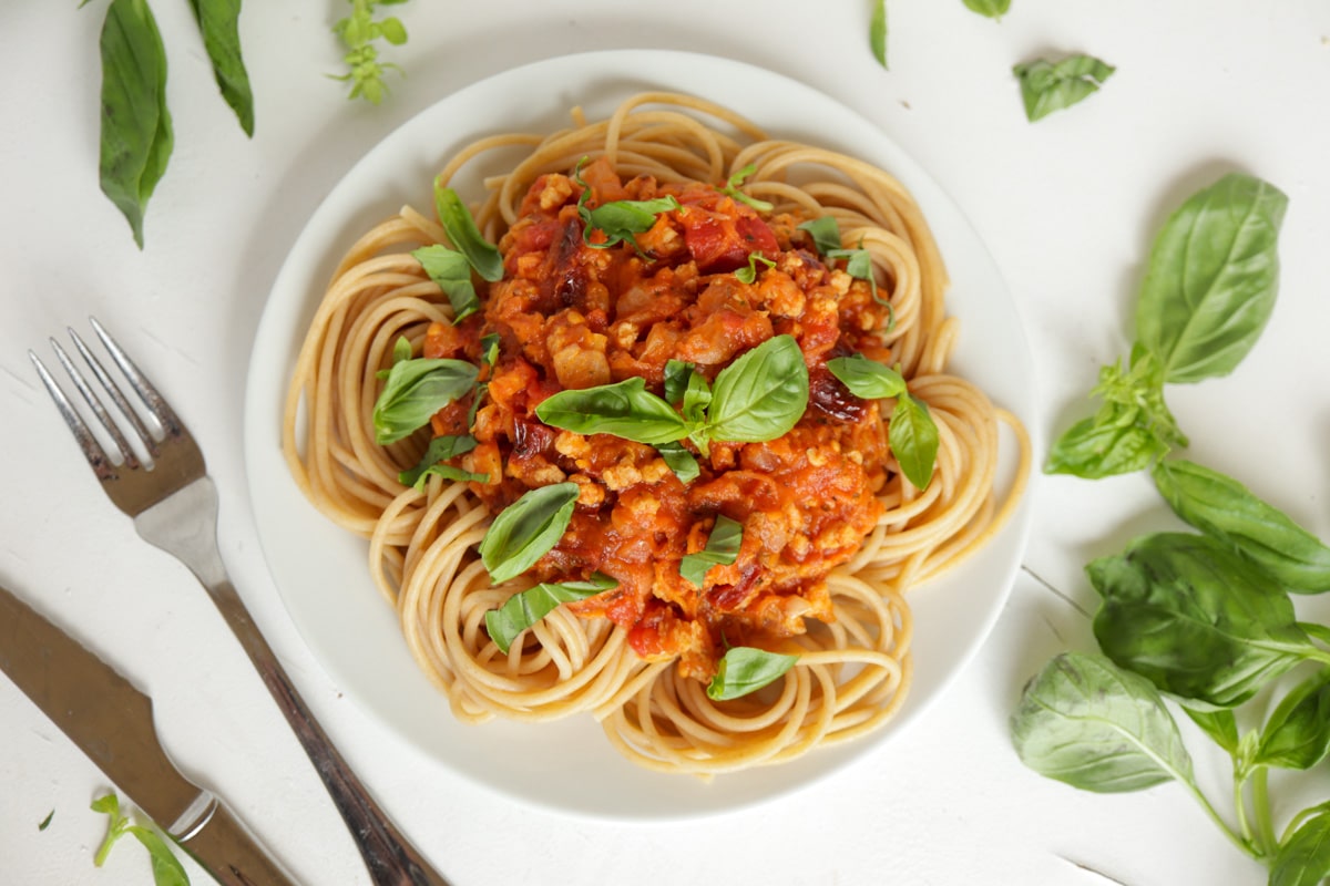 Vegetarian Spaghetti Bolognese with TVP